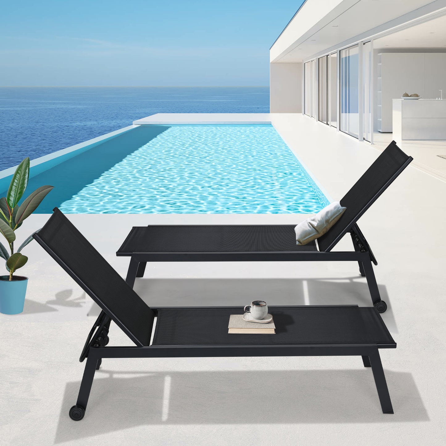 pirecart Adjustable Outdoor Chaise Lounge Chair with Wheels, Patio Lounge Chair Set of 2