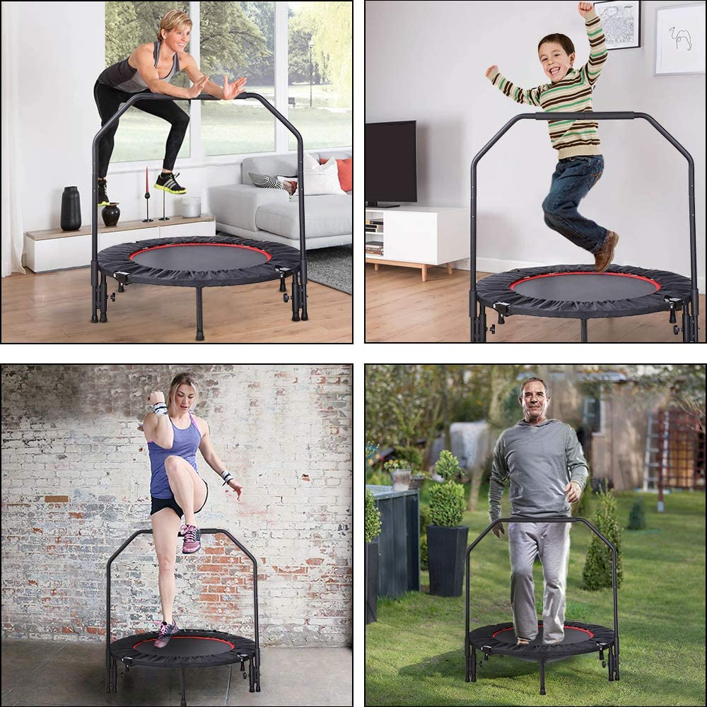 Pirecart 40" Foldable Mini Trampoline Fitness Rebounder with Handrail