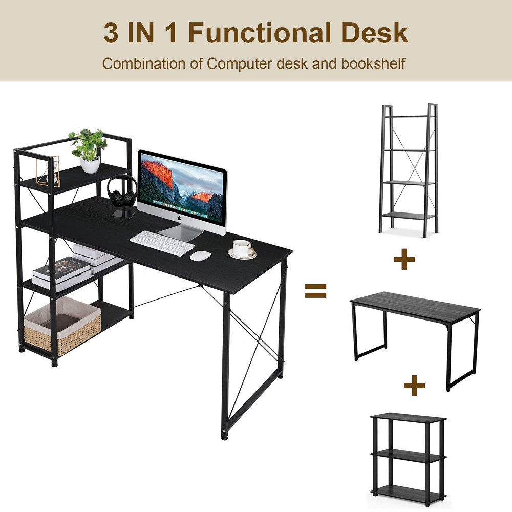 pirecart 47" Computer Desk Writing Laptop Table with Storage Shelves for Home Office