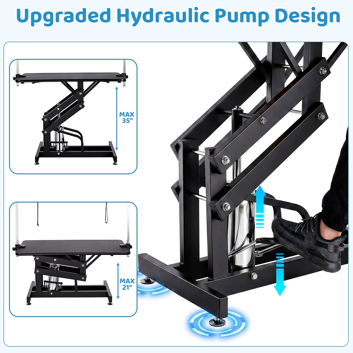 Pirecart Hydraulic Pet Grooming Table, Heavy Duty 21-35 in Height Adjust Grooming Station for Dogs & Cats, Foot Pedal Lift, Overhead Arm, 2 Leash Loops for Bathing, Trimming