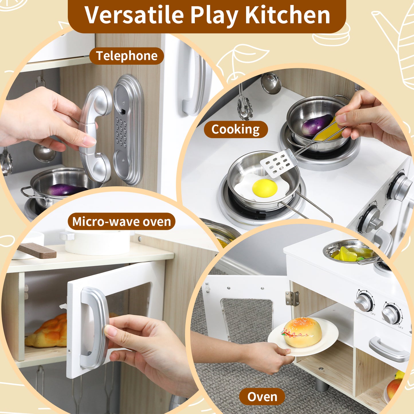 pirecart Kitchen Play Set Kids Cooking Pretend Playset Toy with Realistic Sound