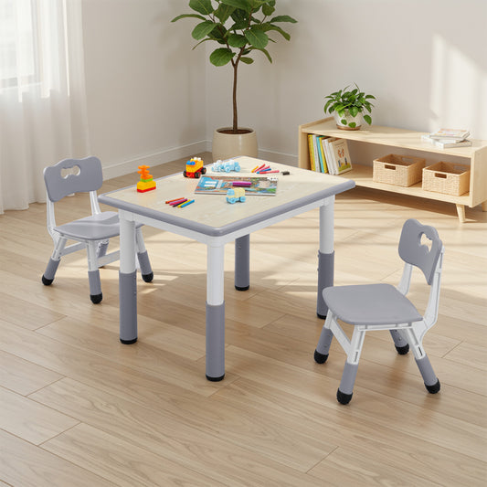 Pirecart Kids Table and 2 Chairs Set, Height Adjustable Children Multi Activity Table and Chair Set, Non-Slip Legs & Graffiti Desktop, for Drawing, Reading, Studying
