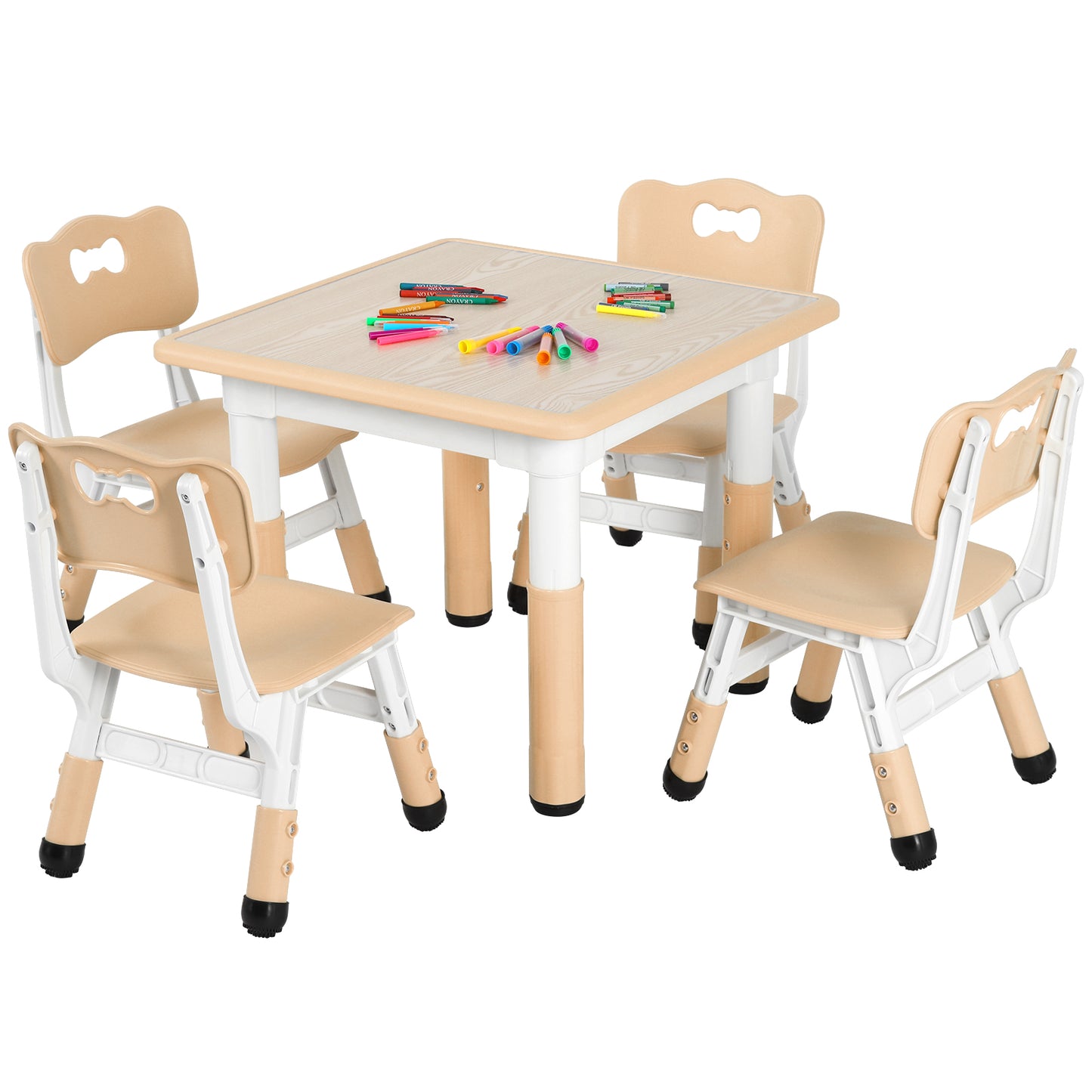 pirecart Kids Study Table and 4 Chair Set, Height Adjustable Toddler Table and Chair Set