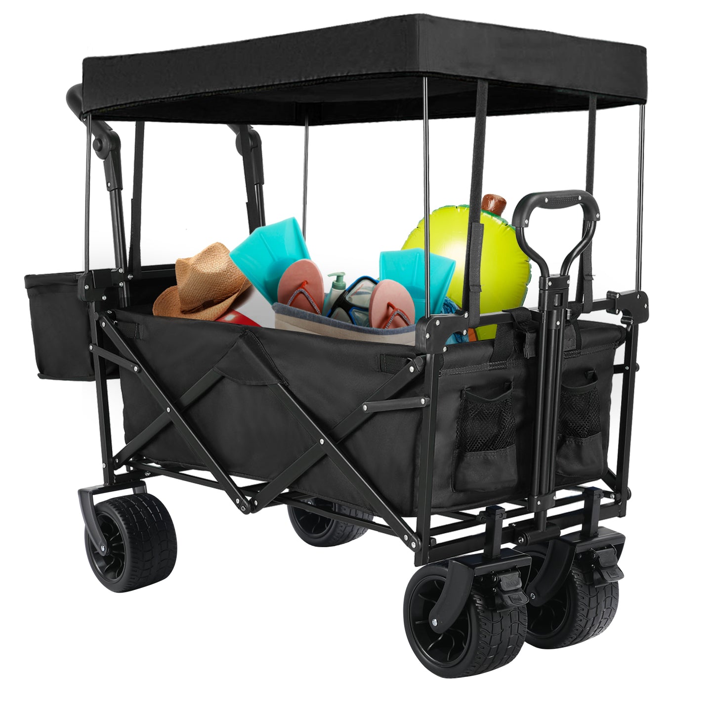 pirecart Collapsible Beach Wagon Cart with Removable Canopy, 250lbs