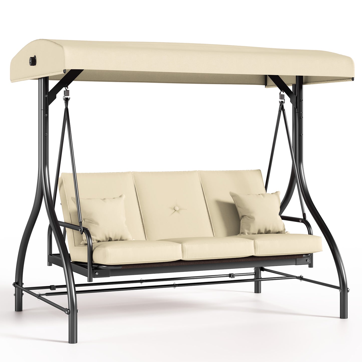 pirecart Outdoor 3-Seat Patio Swing, Porch Swings, Backrest Bench Swing Sets, Glider Swing Bed Chair, w/Adjustable Canopy