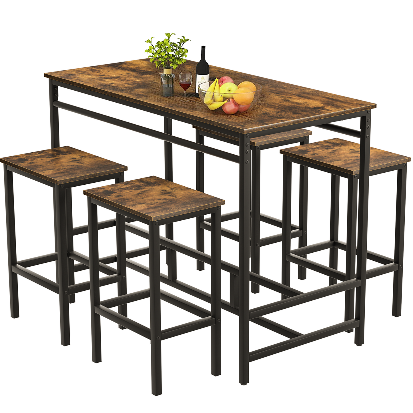 pirecart 5 Piece Counter Height Bar Table Set, Kitchen Dining Room Bistro Pub Table W/ 4 Stools