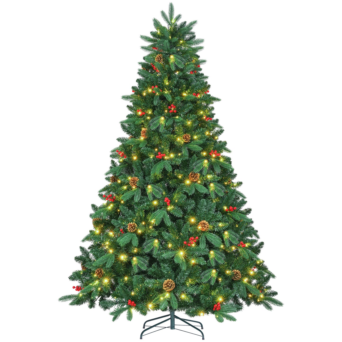 pirecart 8/9FT Pre-Lit Christmas Tree Hinged Artificial Tree with 47 Pinecones, 47 Berries