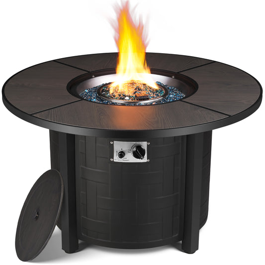 pirecart 42inch Gas Propane Fire Pit Table 50,000 BTU Round Gas Fire Table with Lid