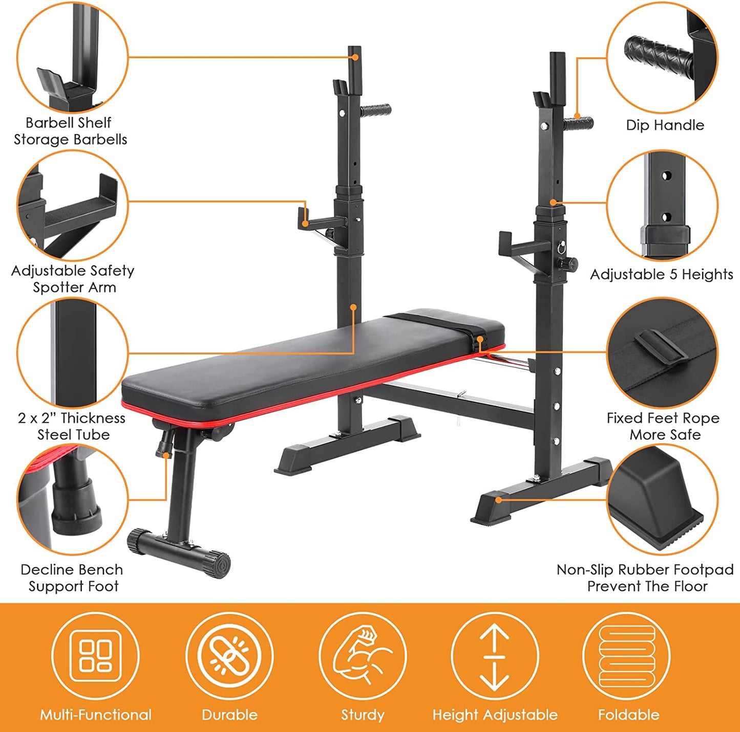 pirecart Weight Bench Press w/Squat Rack Folding Bench Press Set