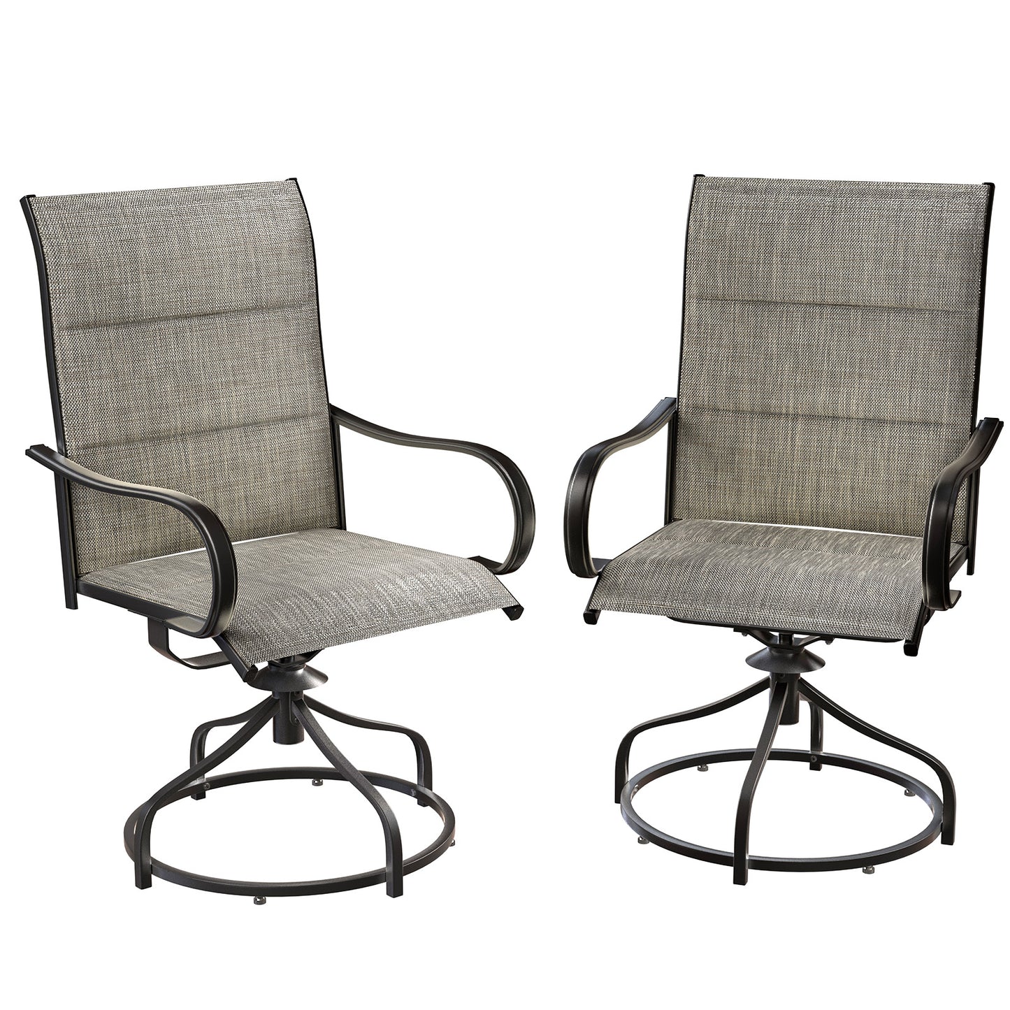 Pirecart Padded Patio Swivel Chairs Set of 2, Outdoor 360° Dining Chairs W/ Metal Rocking Frame & Armrest, High Back Textilene Patio Dining Chairs