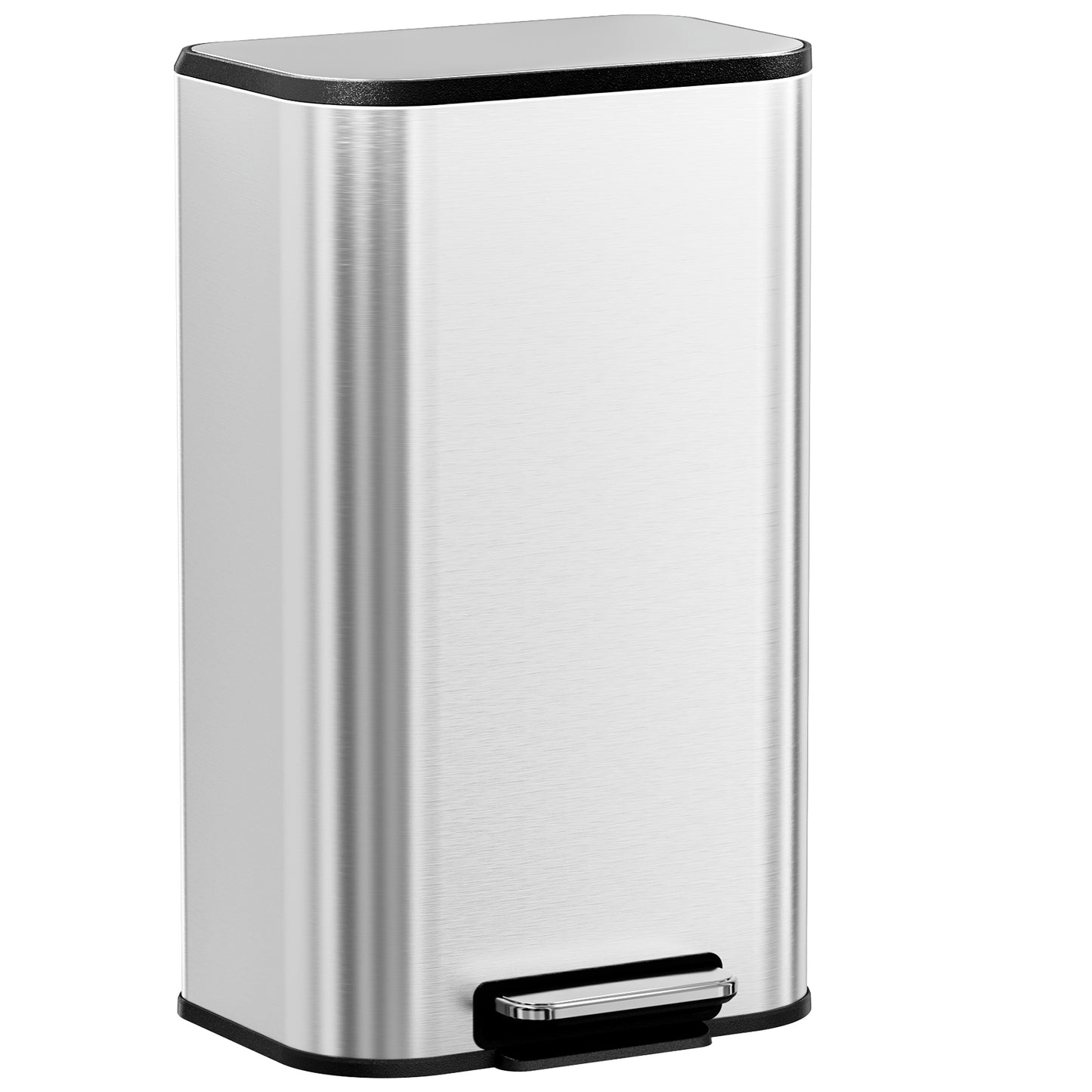 Pirecart 8 Gal Trash Can, Square Garbage Can with Soft-Close Lid & Foot Pedal, Stainless Steel Kitchen Trash Can with Removable Inner Bucket & Handle for kitchen, Living Room