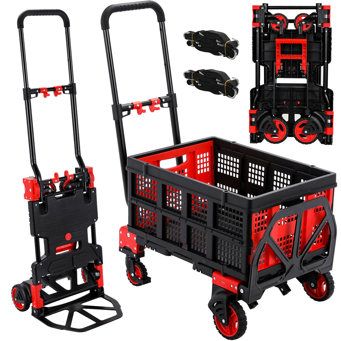 pirecart 2 in 1 Folded Hand Truck with 4 Wheels & Storage Boxes, Heavy Duty Hand Cart Max Load 330LB,