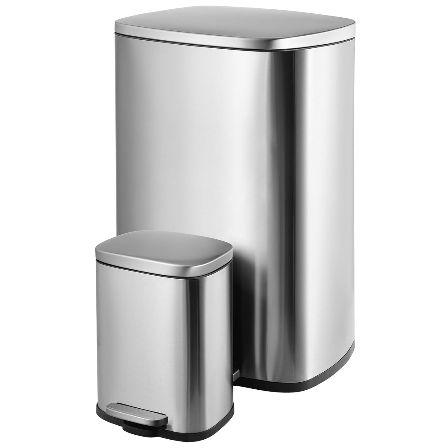 pirecart 13.2+1.3 Gallon Step Trash Can, Kitchen Home Stainless Steel Garbage Bin