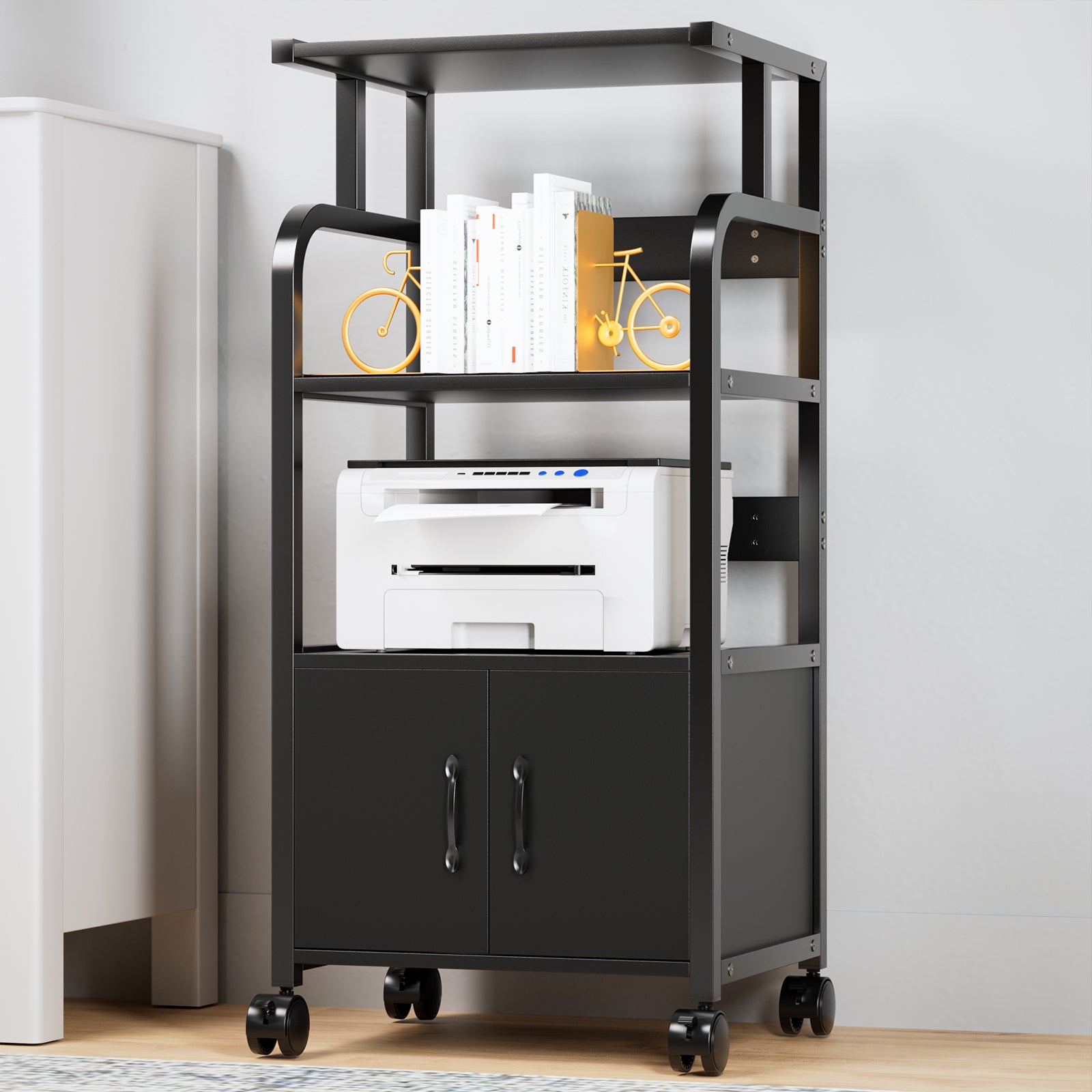 Pirecart Mobile Printer Stand, 4-Tier File Rack with Lockable Casters ...