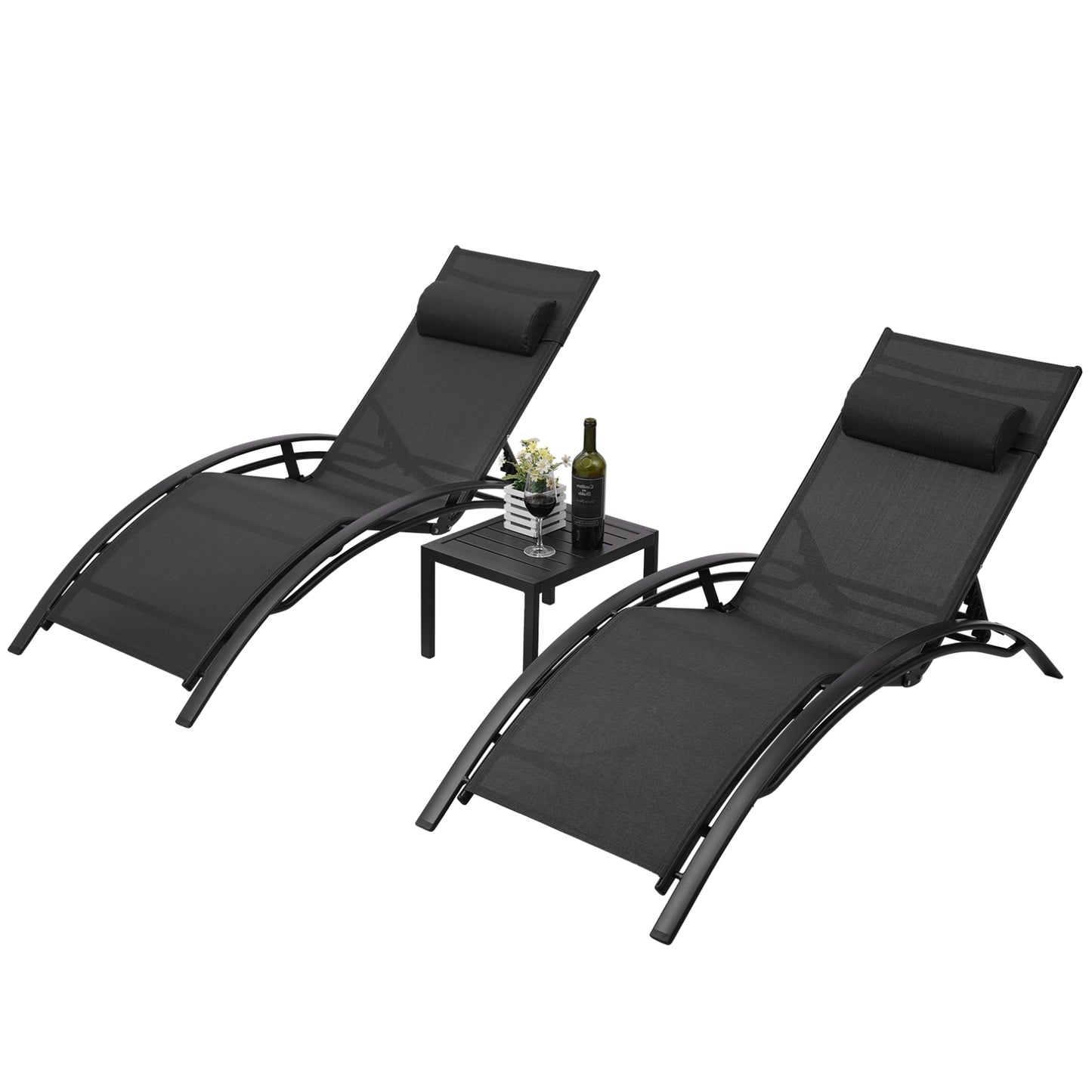 pirecart Patio Chaise Lounge Set Adjustable Poolside Recliner Chairs with Side Table