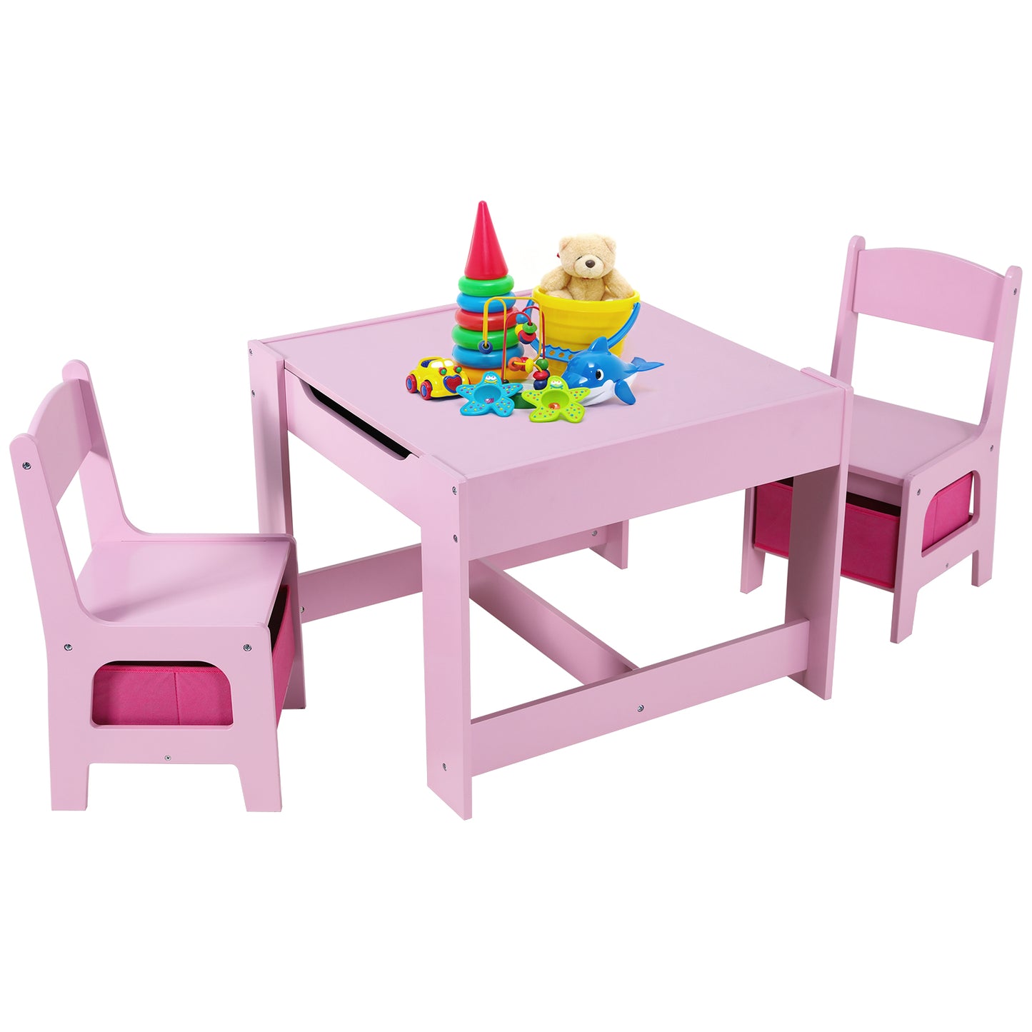 pirecart Kids Table and Chair Set, Wooden Toddler Activity Table with Storage Boxes