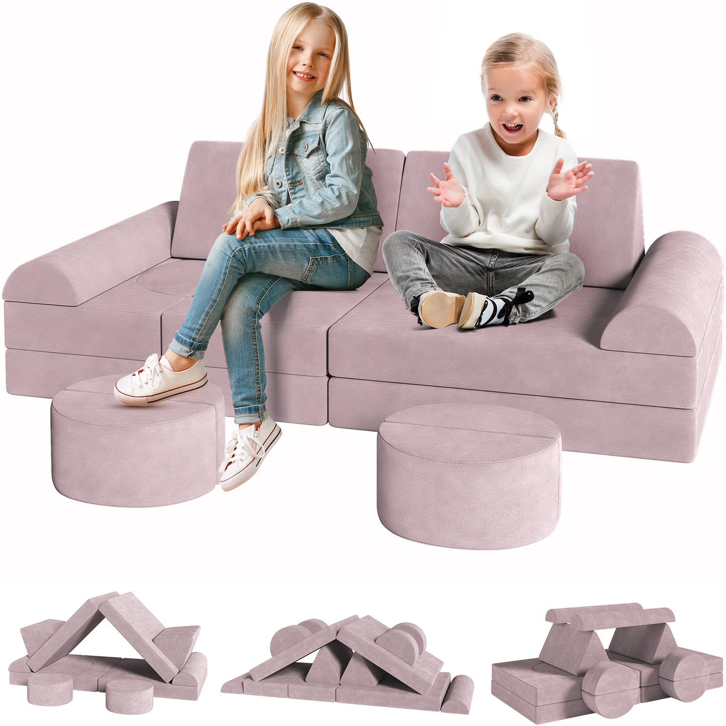 pirecart 14Pcs Modular Kids Play Couch Toddler Sofa Couch Creative Sectional Couch Play Set