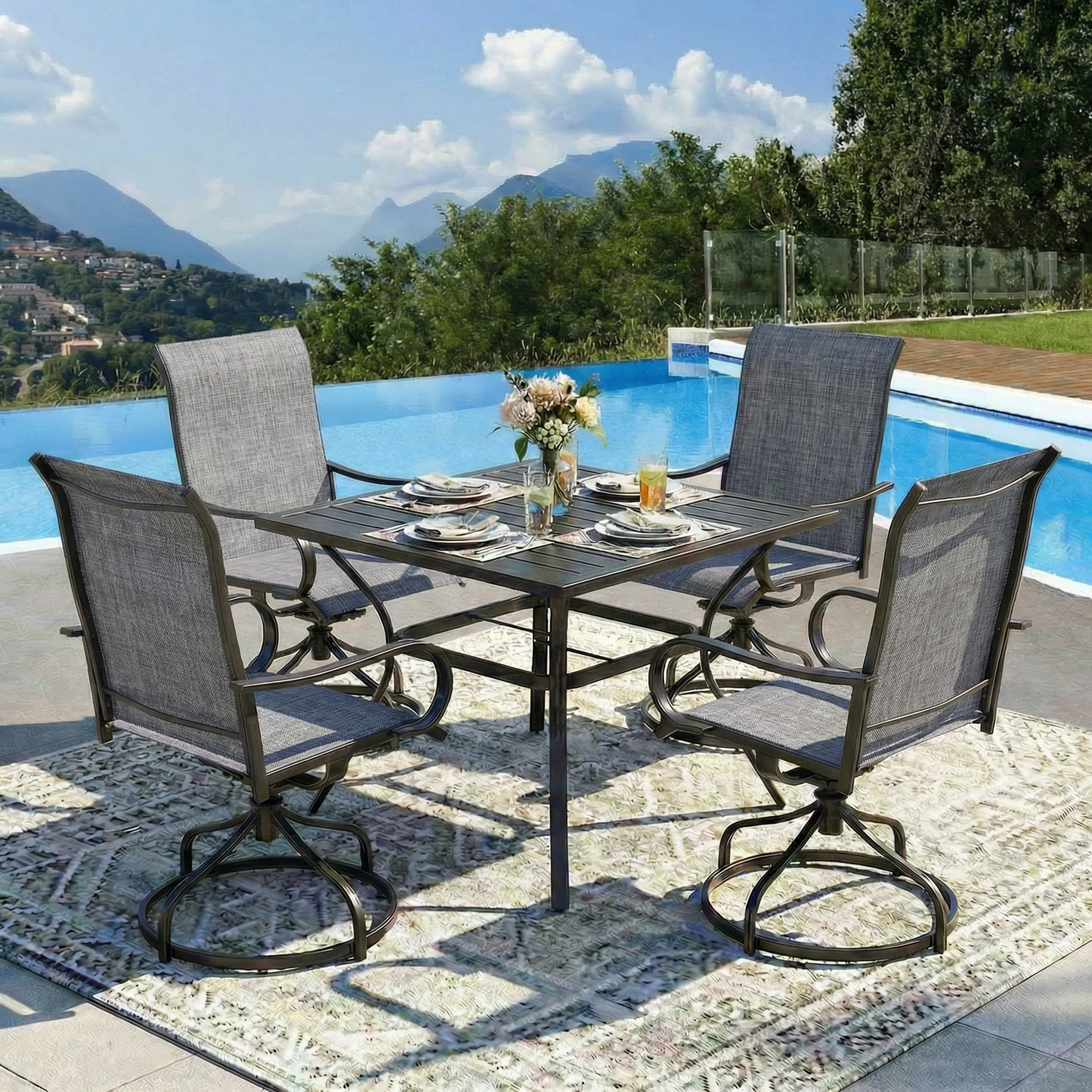 Pirecart Patio Swivel Chairs Set of 2/4, 360° Outdoor Dining Chairs with Steel Frame & Textilene Fabric, High Back Patio Dining Chairs with Ergonomic Armrest for Lawn, Garden, Deck