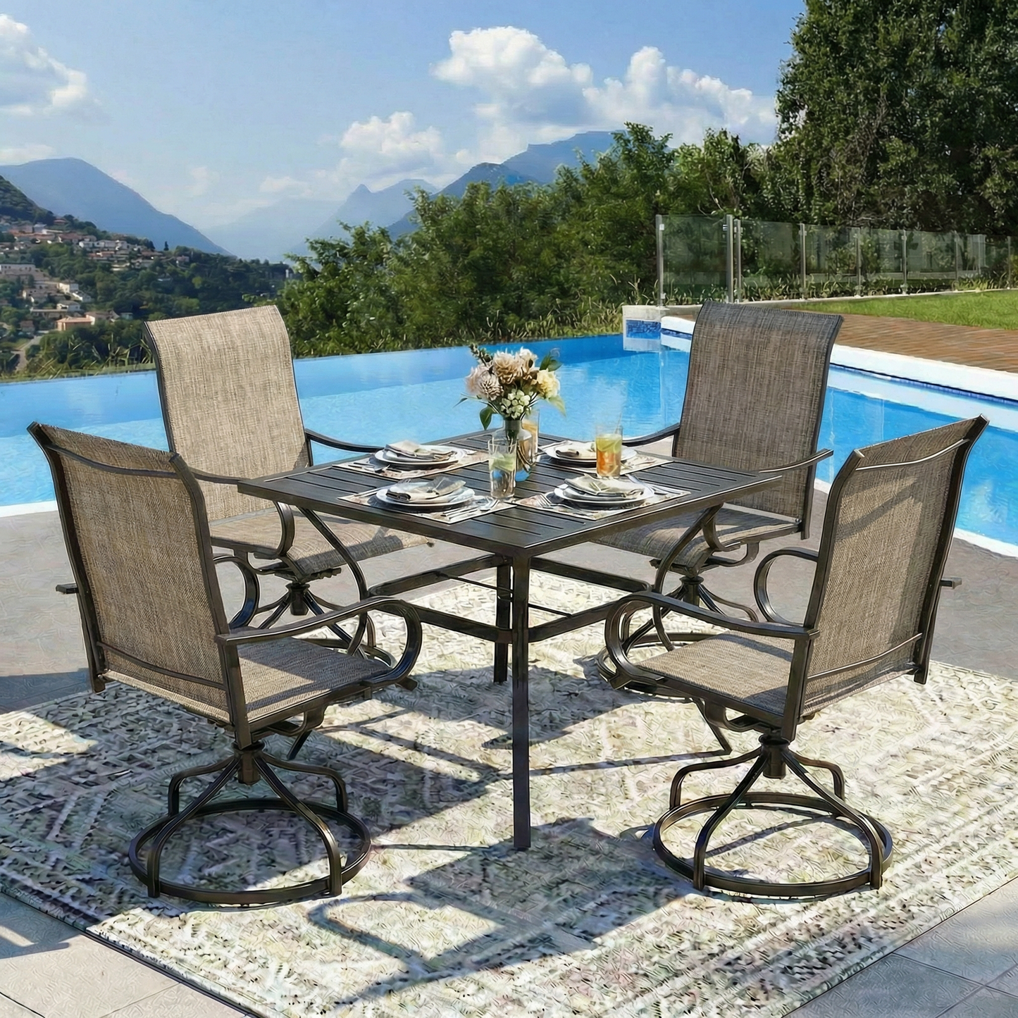 Pirecart Patio Swivel Chairs Set of 2/4, 360° Outdoor Dining Chairs with Steel Frame & Textilene Fabric, High Back Patio Dining Chairs with Ergonomic Armrest for Lawn, Garden, Deck
