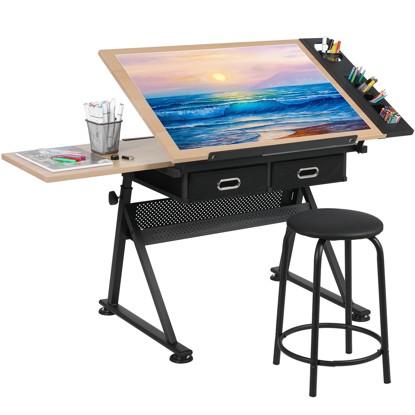 pirecart Height Adjustable Drafting Table with Stool Set