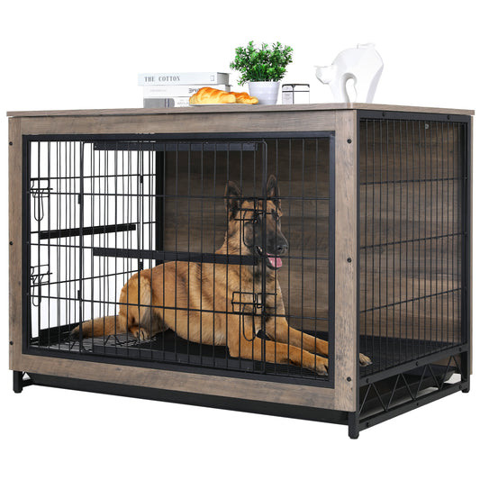 pirecart 44.1in Dog Crate Furniture Wooden Side End Table, Modern Dog Kennel with Double Doors