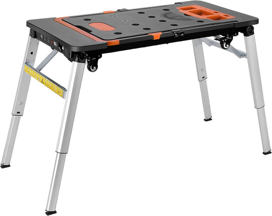 pirecart Multifunctional Folding Work Table, 7 in 1 Work Benches for Garage, as Portable Workbench, Sawhorse, Scaffold, Platform, Car Creeper, and Hand Truck, with 4 Wheels