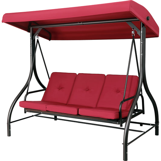 pirecart Outdoor 3-Seat Patio Swing, Porch Swings, Backrest Bench Swing Sets, Glider Swing Bed Chair, w/Adjustable Canopy