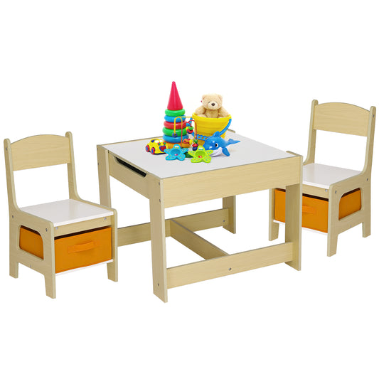 pirecart Kids Wood Table & 2 Chairs Set Children Activity Table with Storage Boxes