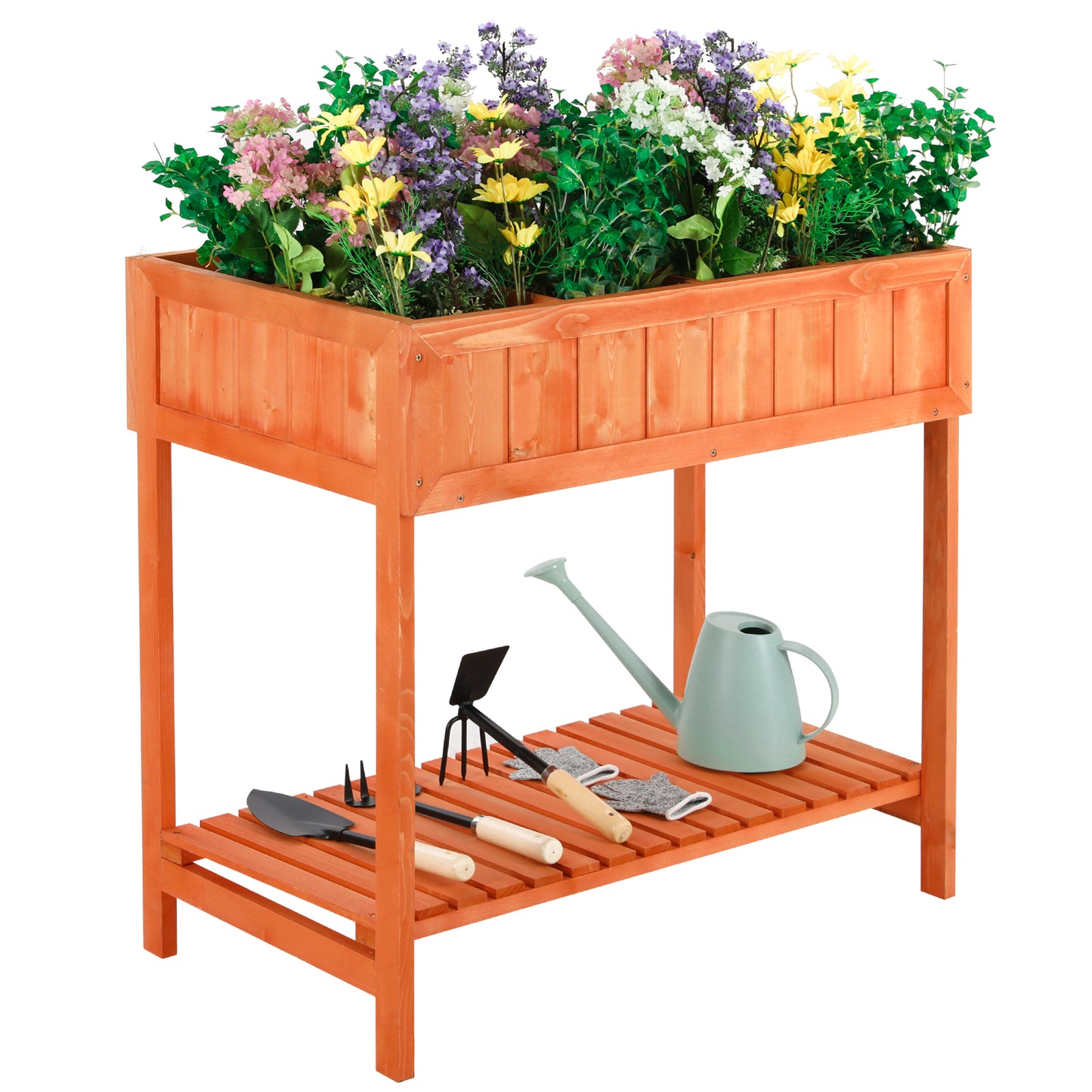 pirecart 31.5"x19.7"x31.5" Wooden Raised Garden Bed Outdoor with Legs , Planter Box for Outside Plant, Golden Red