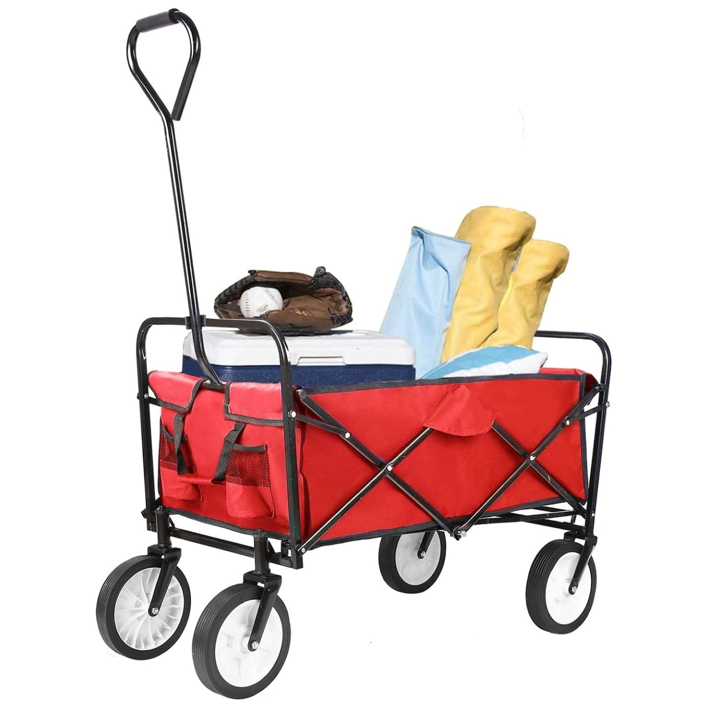 pirecart Collapsible Folding Wagon Cart Utility Garden Wagon with 2 Cup Holders