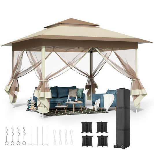 pirecart 11x11ft Pop Up Gazebo, Outdoor Instant Canopy Tent w/4 Netting Sidewall & Auto Extending Eave, Patio Gazebos Shelter