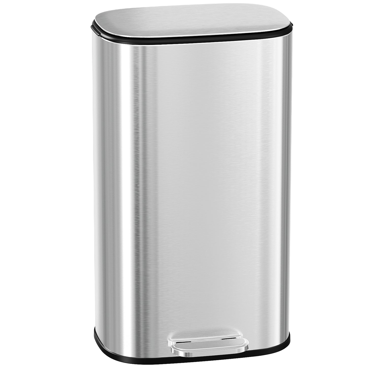 Pirecart Stainless Steel Trash Can, 8 Gal Oval Garbage Can W/ Slow-Closing Lid & Removable Inner Bucket, Foot-operated Soft Lid Trash Can for kitchen, Home, Office