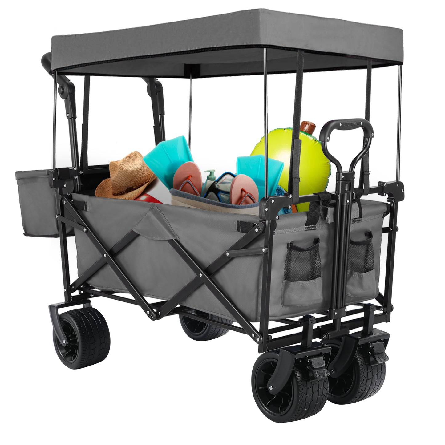 pirecart Collapsible Beach Wagon Cart with Removable Canopy, 250lbs