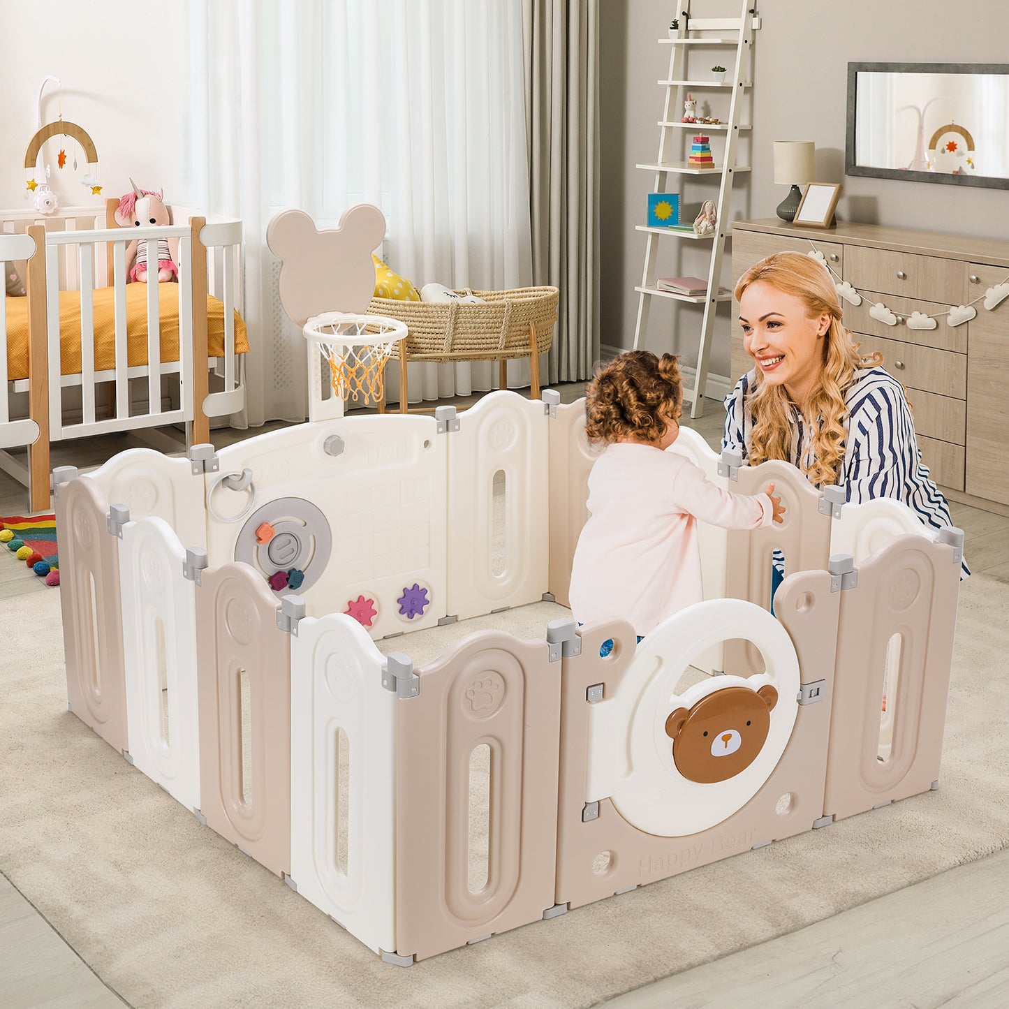 pirecart Baby Playpen, Foldable Playpen Kids Activity Center Playard with Lock Gate