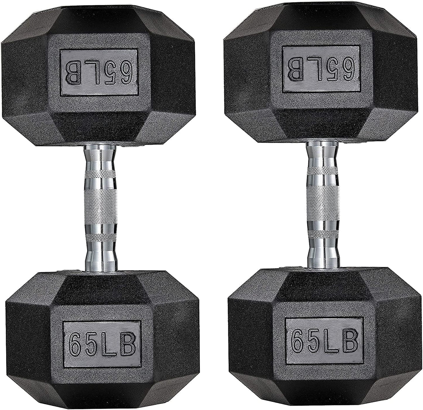 pirecart Dumbbells Rubber Coated Cast Iron Hex Black Dumbbell Free Weights Dumbbell Set, 60-75lb a pair