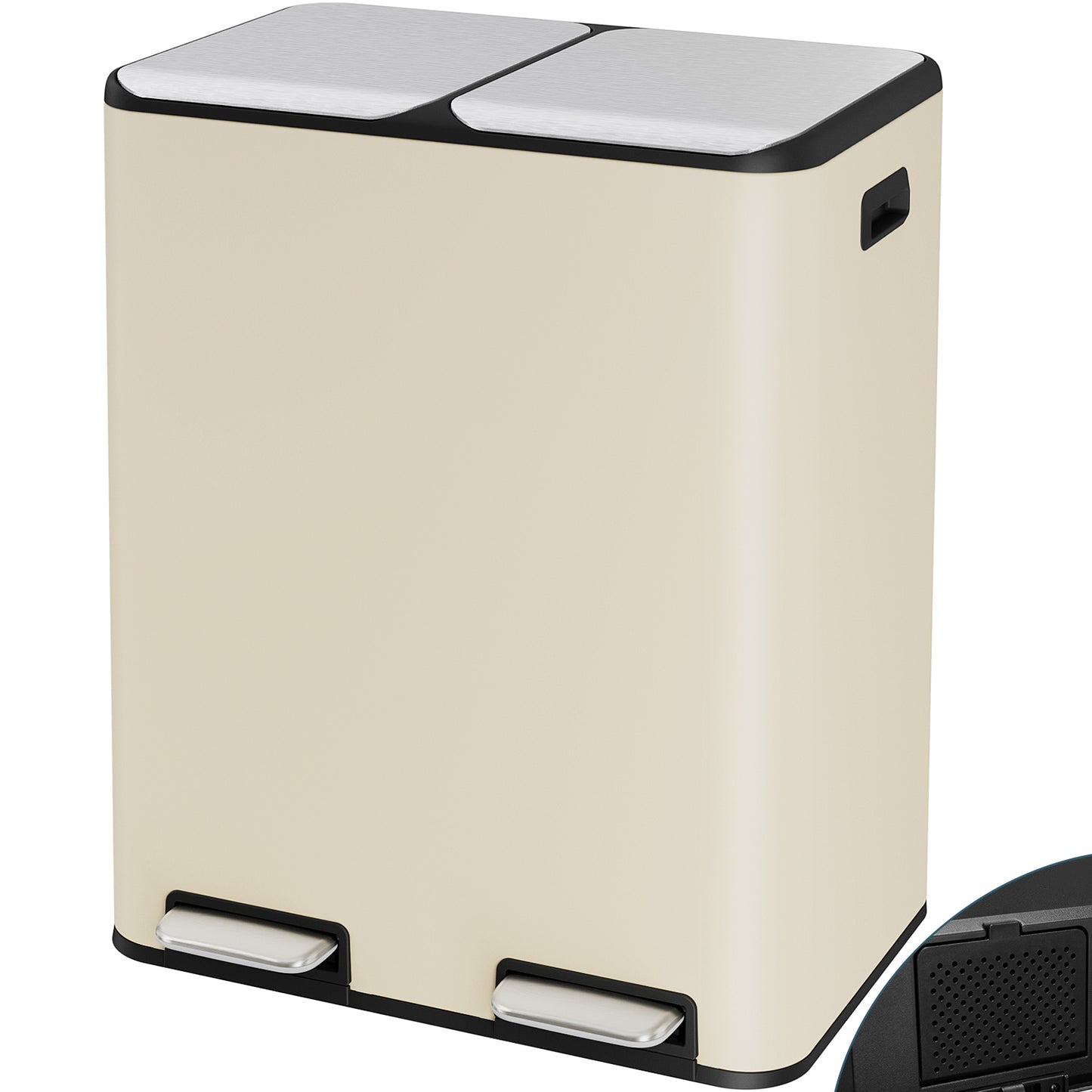 Pirecart Trash Can 16 Gallon Dual Step Garbage Can Stainless Steel Recycling Waste Dustbin with Built-in Filter Boxes