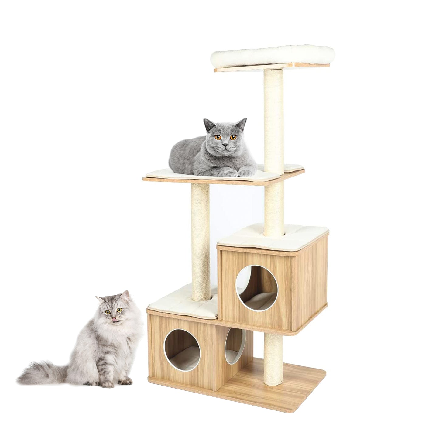 pirecart 54in Wooden Cat Tree Tower, Cat Climbing Stand House with Sisal Scratching Post