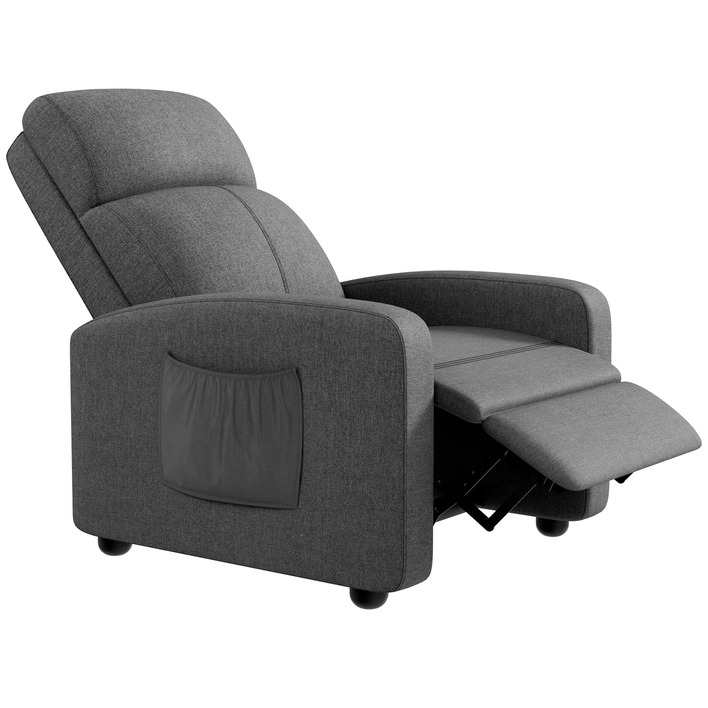 Pirecart Fabric Reclining Chair, Single Sofa Chair with Thicker Seat Cushion and a Side Pocket, Home Theater Seating with Adjustable Backrest and Footrest