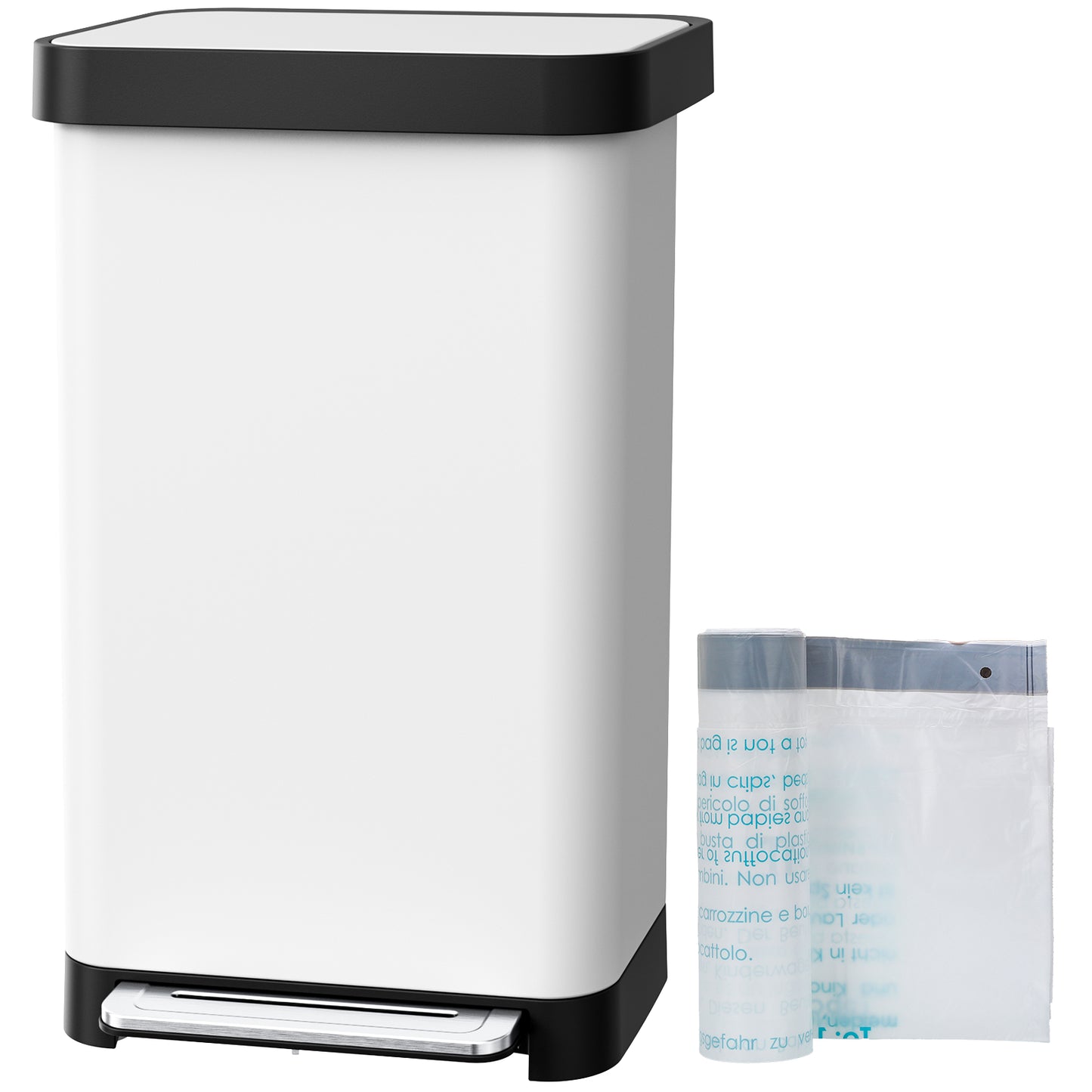 Pirecart 13.2 Gal Stainless Steel Trash Can, Soft-Close Lid Grabage Can with 15 Inner Bags, Rear Trash Bag Storage Compartment, Large Capacity Step Trash Can With Built-In Deodorizer Box