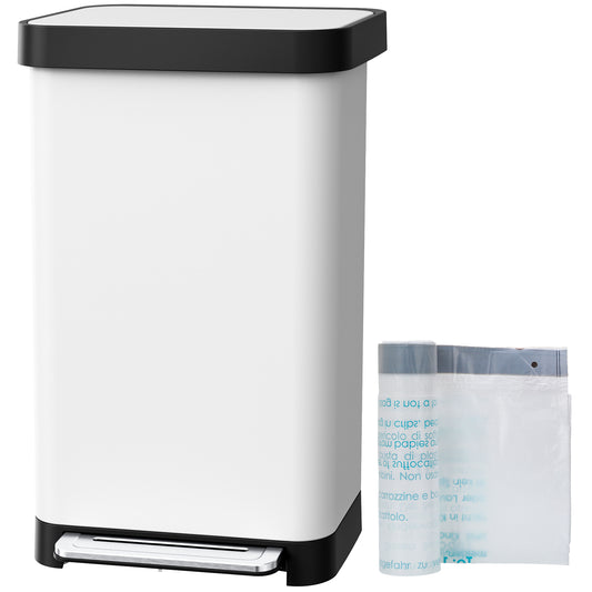 Pirecart 13.2 Gal Stainless Steel Trash Can, Soft-Close Lid Grabage Can with 15 Inner Bags, Rear Trash Bag Storage Compartment, Large Capacity Step Trash Can With Built-In Deodorizer Box