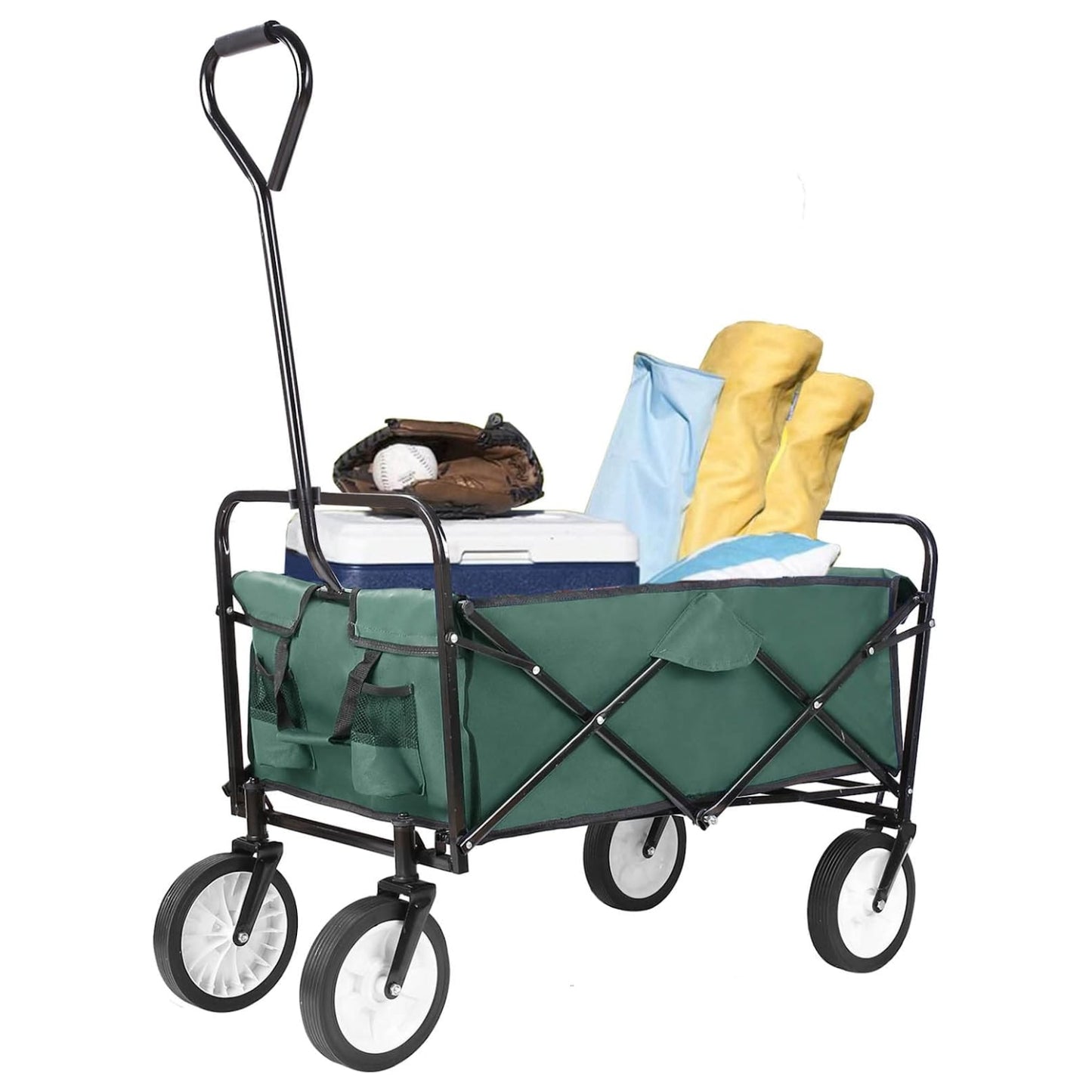 pirecart Collapsible Folding Wagon Cart Utility Garden Wagon with 2 Cup Holders