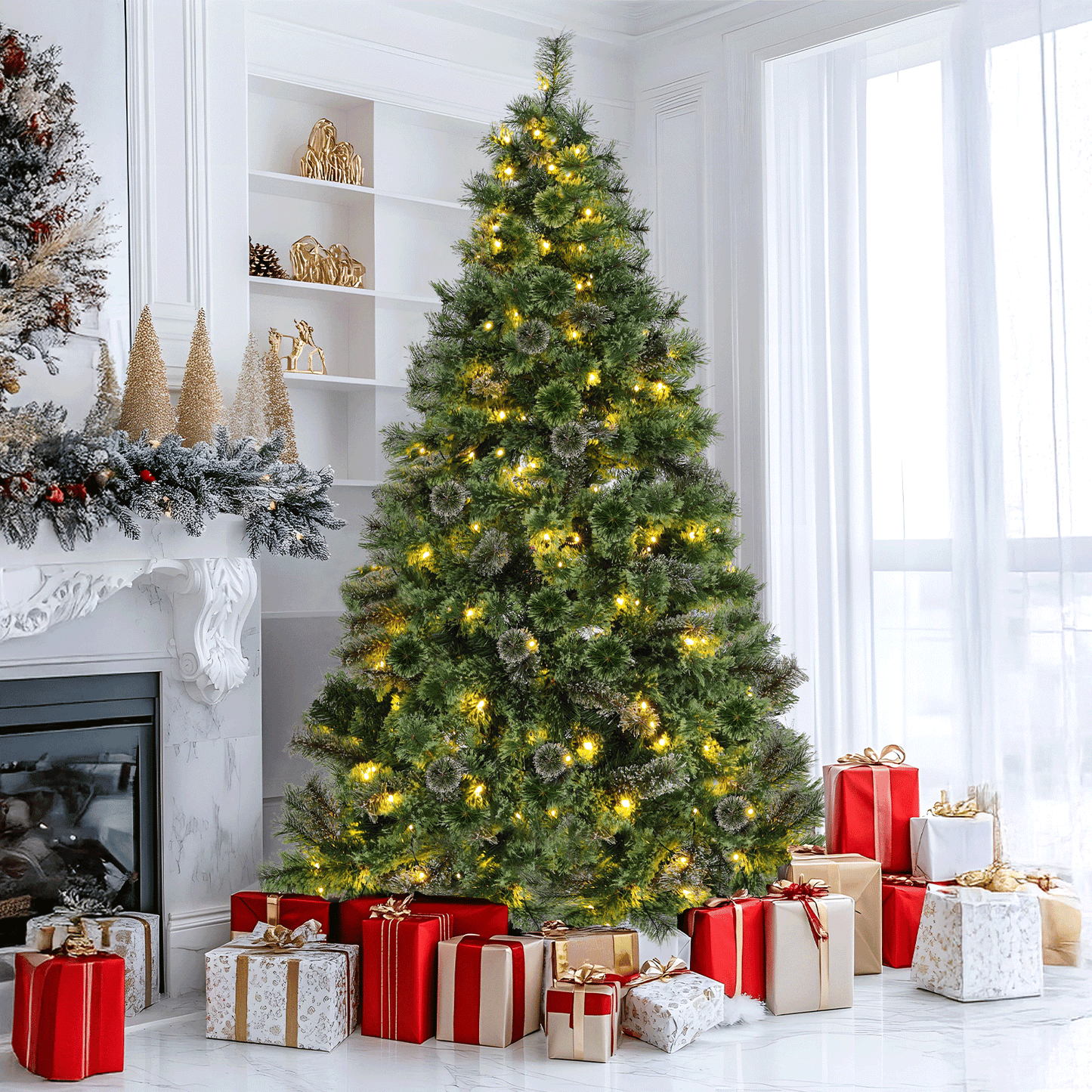 pirecart 6/8/9ft Artificial Holiday Christmas Tree Standing Xmas Tree W/Pre-lighted Decor