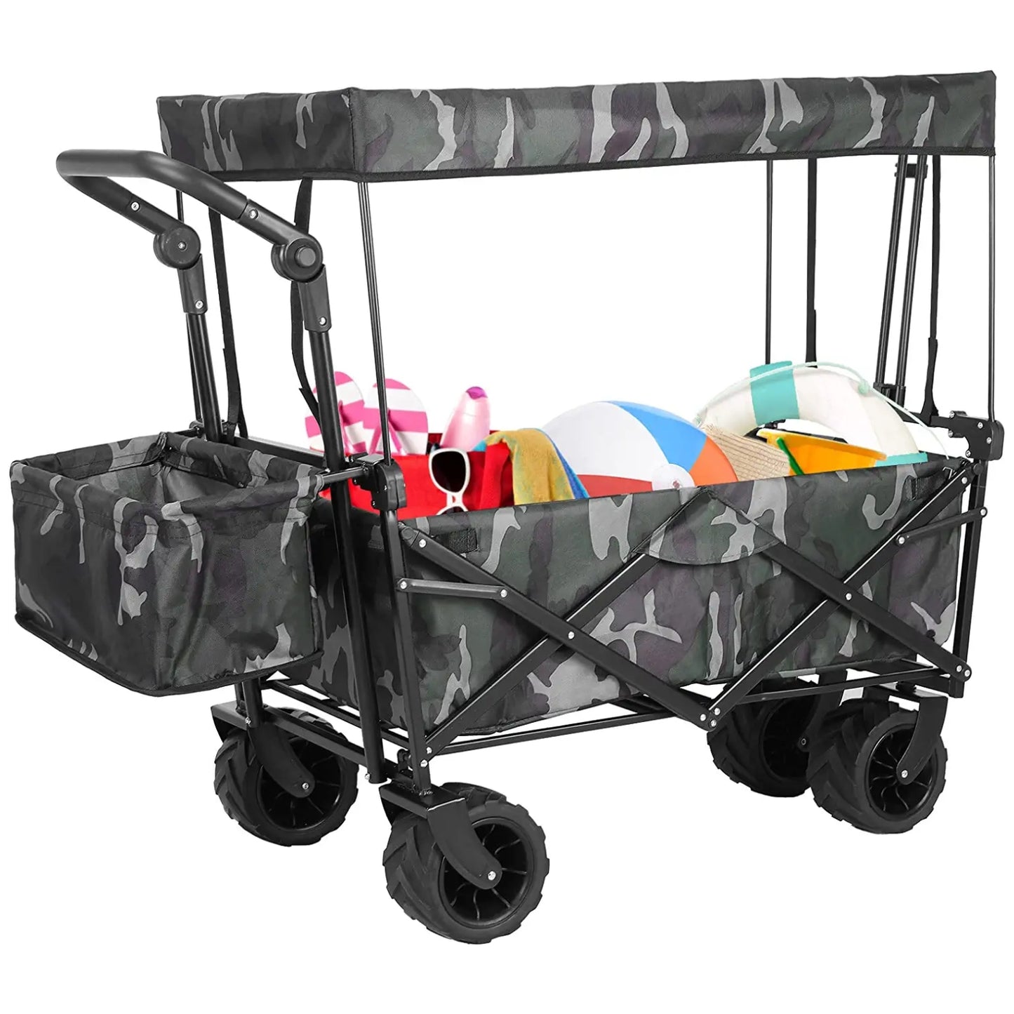 pirecart Collapsible Beach Wagon Cart with Removable Canopy, 250lbs