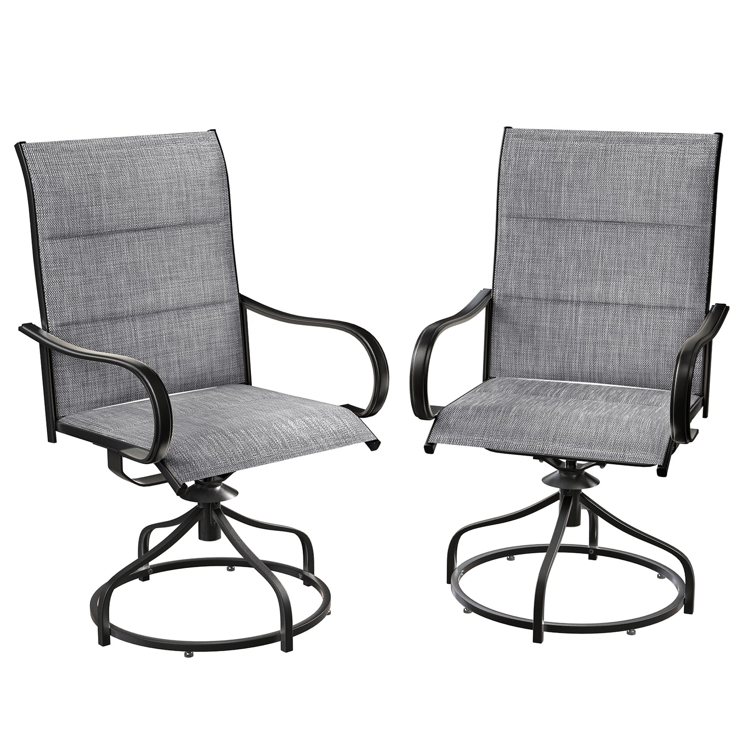 Pirecart Padded Patio Swivel Chairs Set of 2, Outdoor 360° Dining Chairs W/ Metal Rocking Frame & Armrest, High Back Textilene Patio Dining Chairs