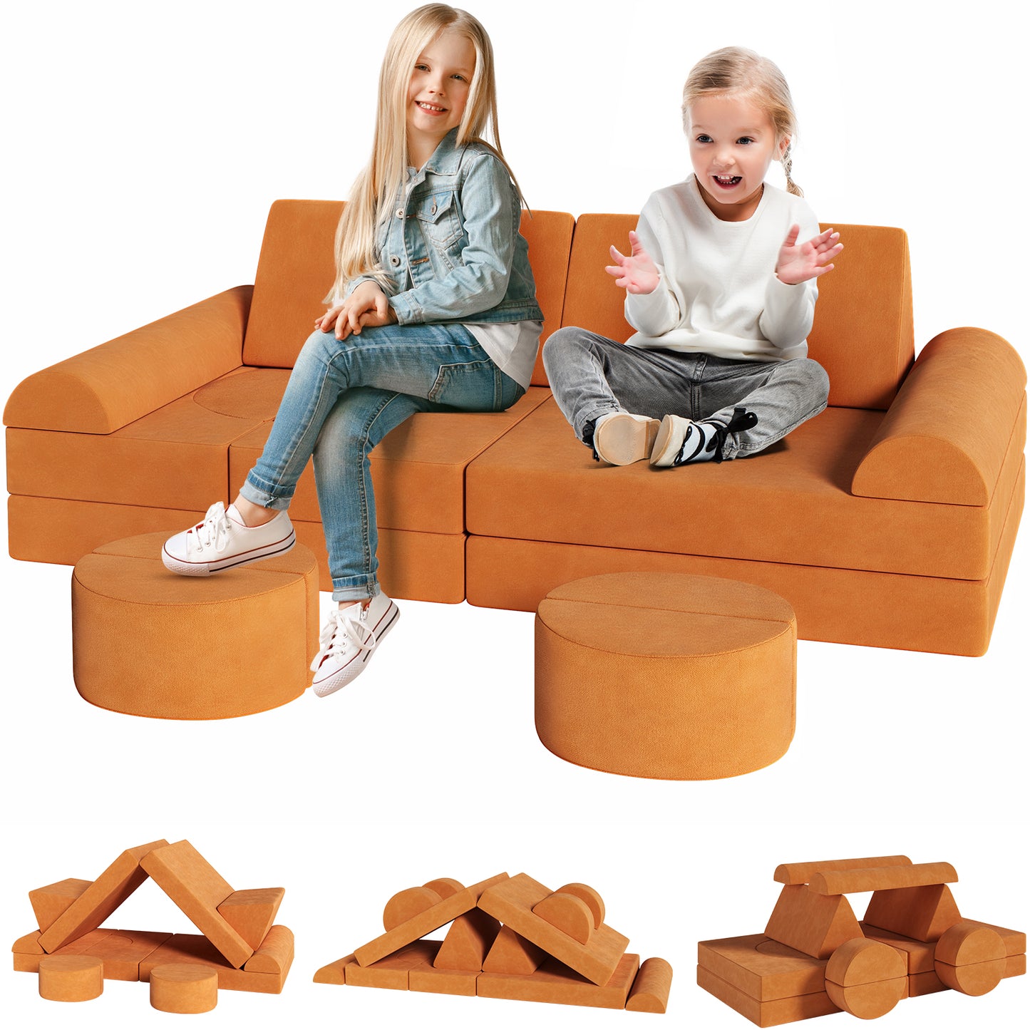 pirecart 14Pcs Modular Kids Play Couch Toddler Sofa Couch Creative Sectional Couch Play Set