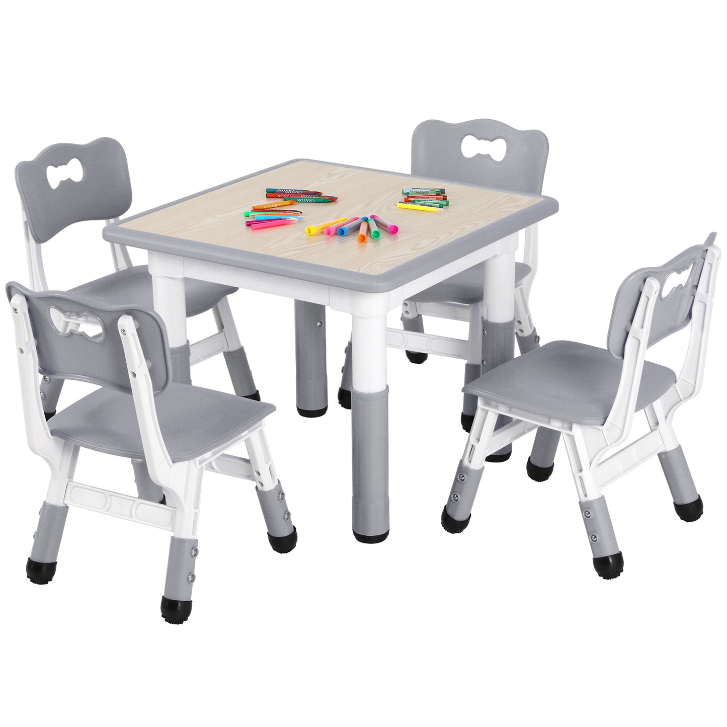 pirecart Kids Study Table and 4 Chair Set, Height Adjustable Toddler Table and Chair Set