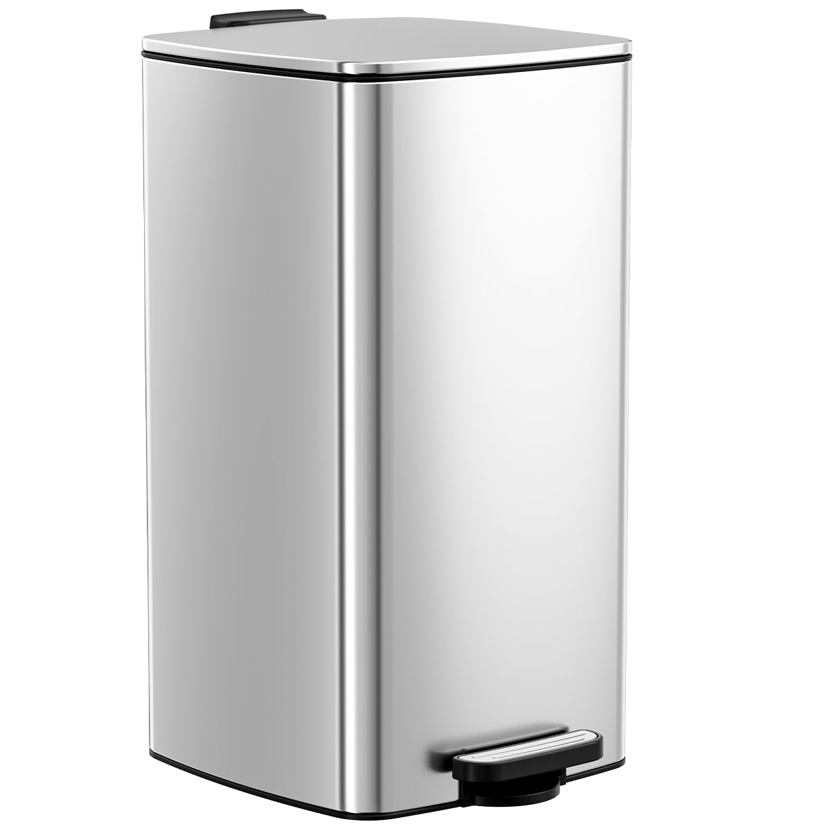 Pirecart 8 gal Trash Can, Stainless Steel Square Garbage Can with Soft-Close Lid & Removable Bucket, Fingerprint-Proof Step Garbage Bin for Kitchen, Living Room