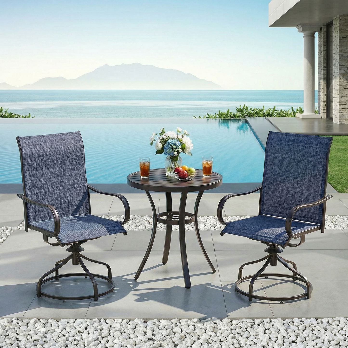 Pirecart Patio Swivel Chairs Set of 2/4, 360° Outdoor Dining Chairs with Steel Frame & Textilene Fabric, High Back Patio Dining Chairs with Ergonomic Armrest for Lawn, Garden, Deck