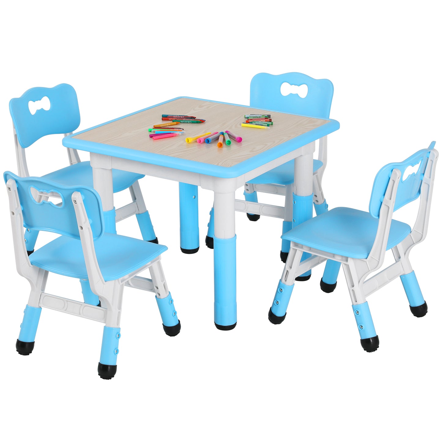 pirecart Kids Study Table and 4 Chair Set, Height Adjustable Toddler Table and Chair Set