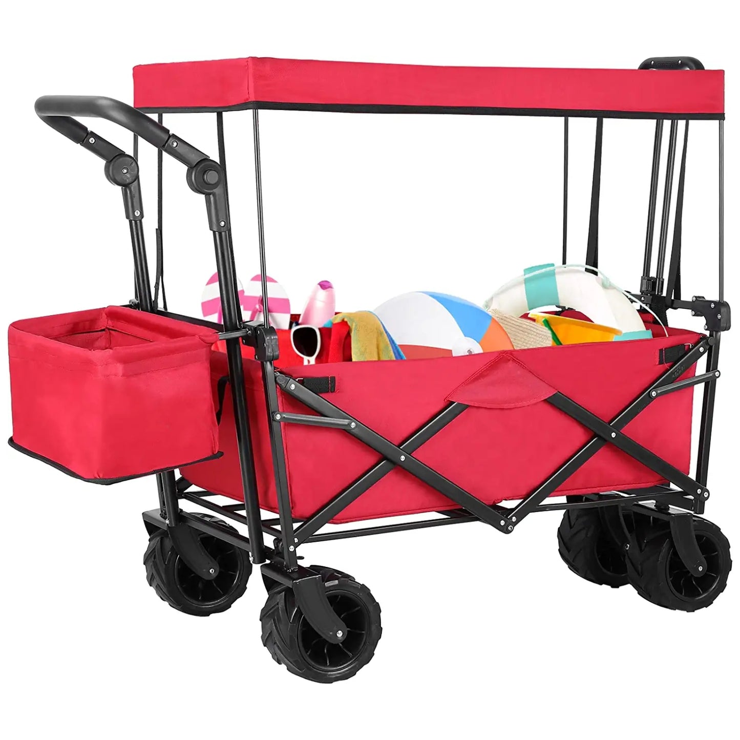 pirecart Collapsible Beach Wagon Cart with Removable Canopy, 250lbs